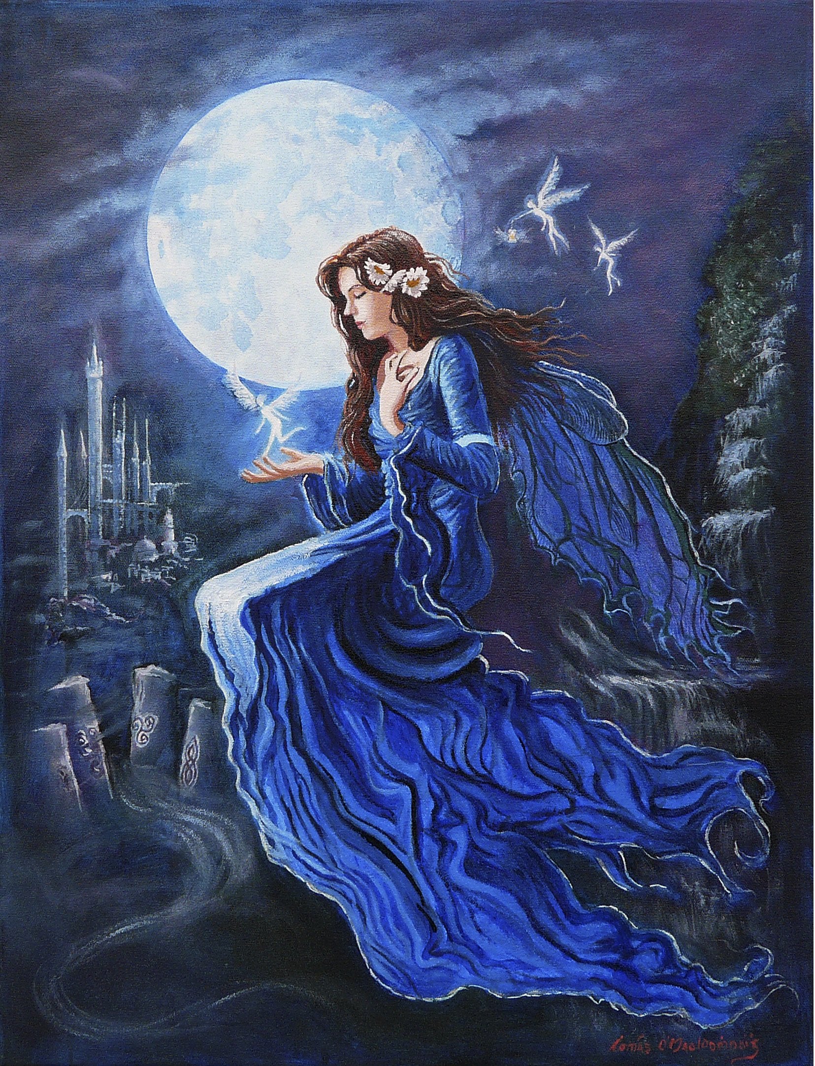 'Áine Celtic Moon goddess' oils on Canvas