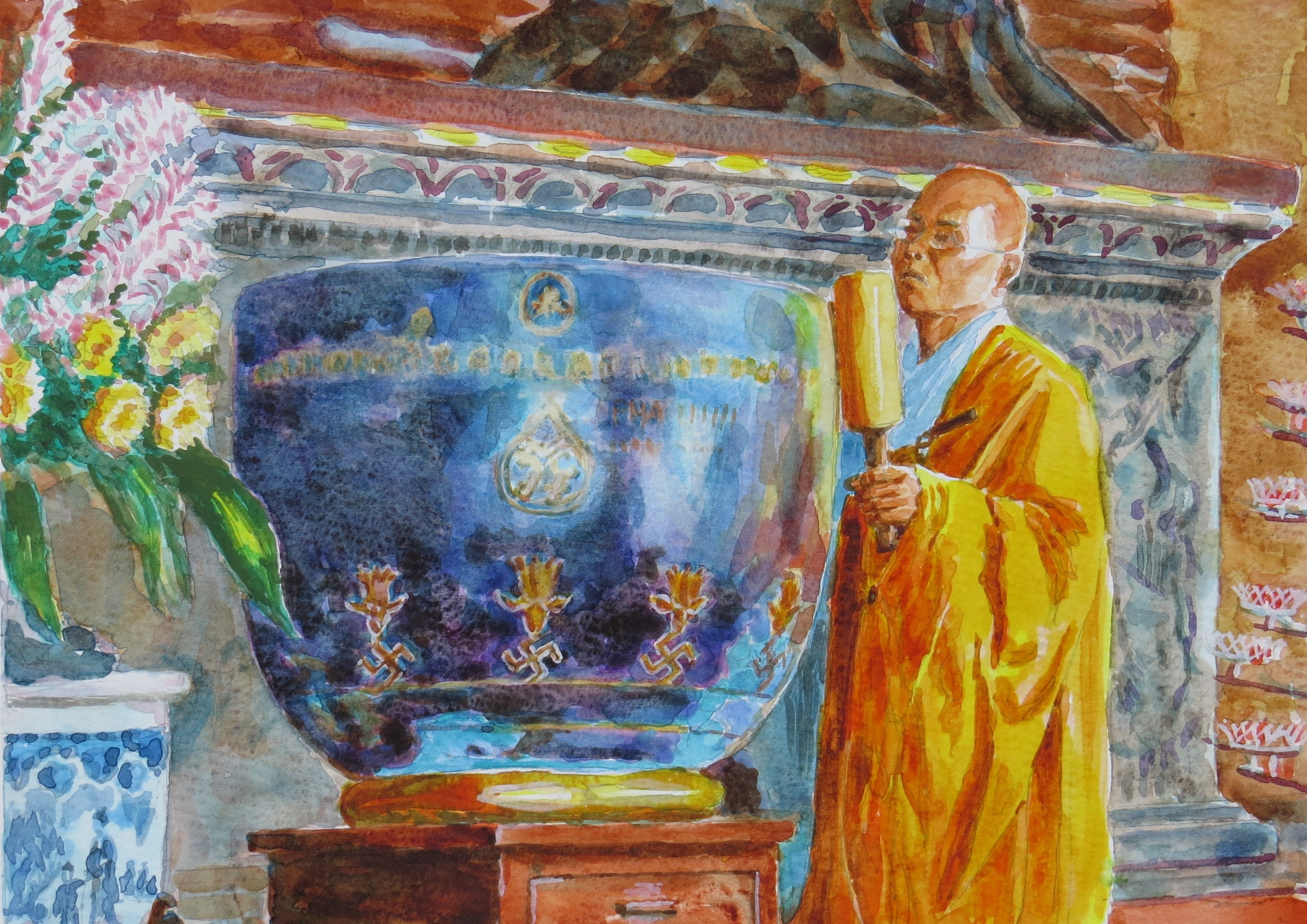 'Buddist Priest Vietnam' Watercolour